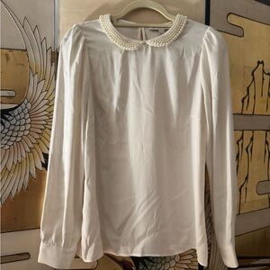 LOFT Cream Blouse with Pearl Collar